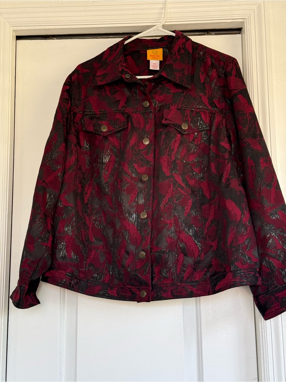 Ruby Rd. Red and Black Patterned Jean Jacket